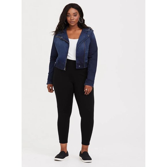 TORRID Dark Wash Indigo Stretch Denim Moto Jean Jacket sz 3X Womens Plus Trucker - Picture 3 of 13